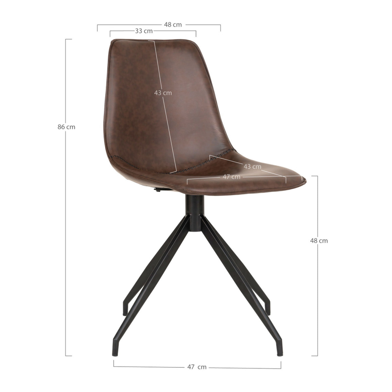 Set 2 sedie da pranzo girevoli Monaco in ecopelle marrone scuro con gambe nere