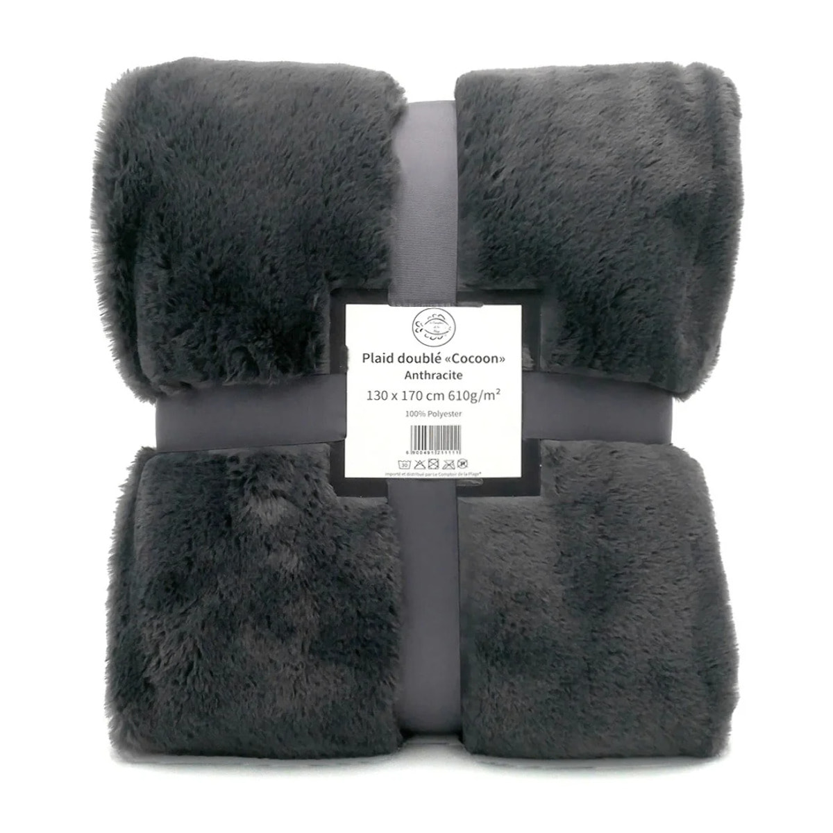 Plaid imitation "Lapin" 130x170cm 610g/m² - Cocoon Gris Anthracite