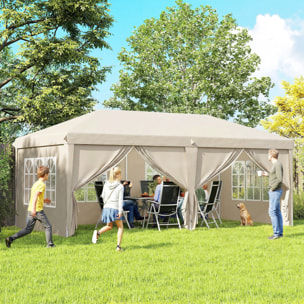 Tonnelle barnum pliant pop-up imperméabilisé 5,85L x 2,95l x 2,7H m 6 parois latérales amovibles 4 fenêtres + sac de transport beige