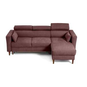 Alicante - canapé d'angle réversible convertible avec têtières - coffre - 4 places - en tissu texturé - Prune