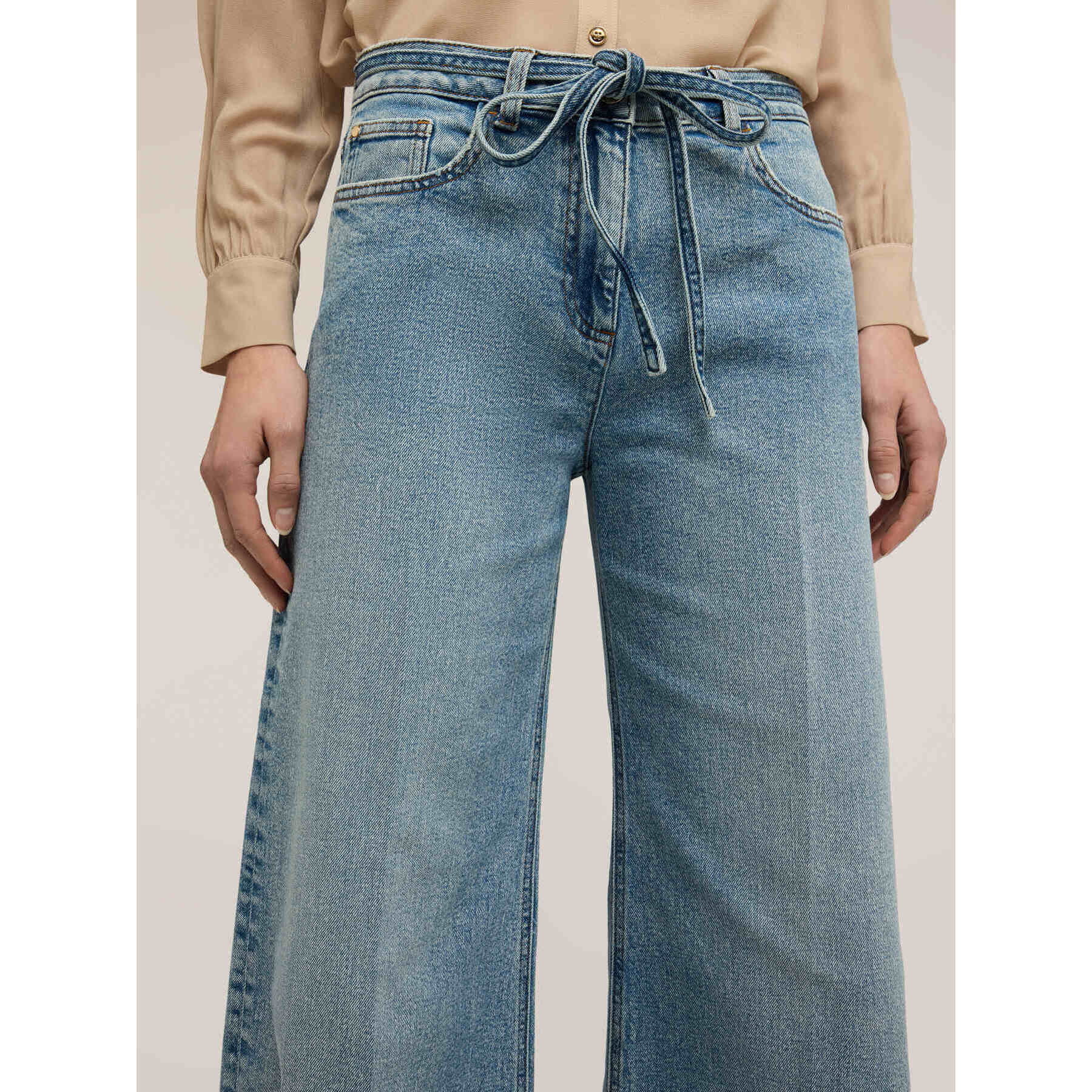 Motivi - Jeans palazzo con cintura annodabile - Azzurro