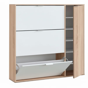 Scarpiera Salvaspazio A 3 Ribalte E 1 Anta Con Ripiani Mobile Porta Scarpe Da 30 Paia Per Ingresso Corridoio Cameretta 106x115x22 Cm Bianco E Rovere