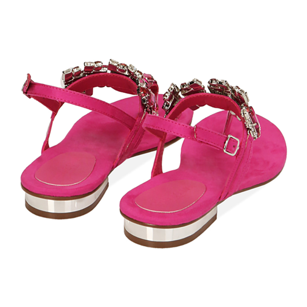 Sandalias planas con pedreria de microfibra fucsia