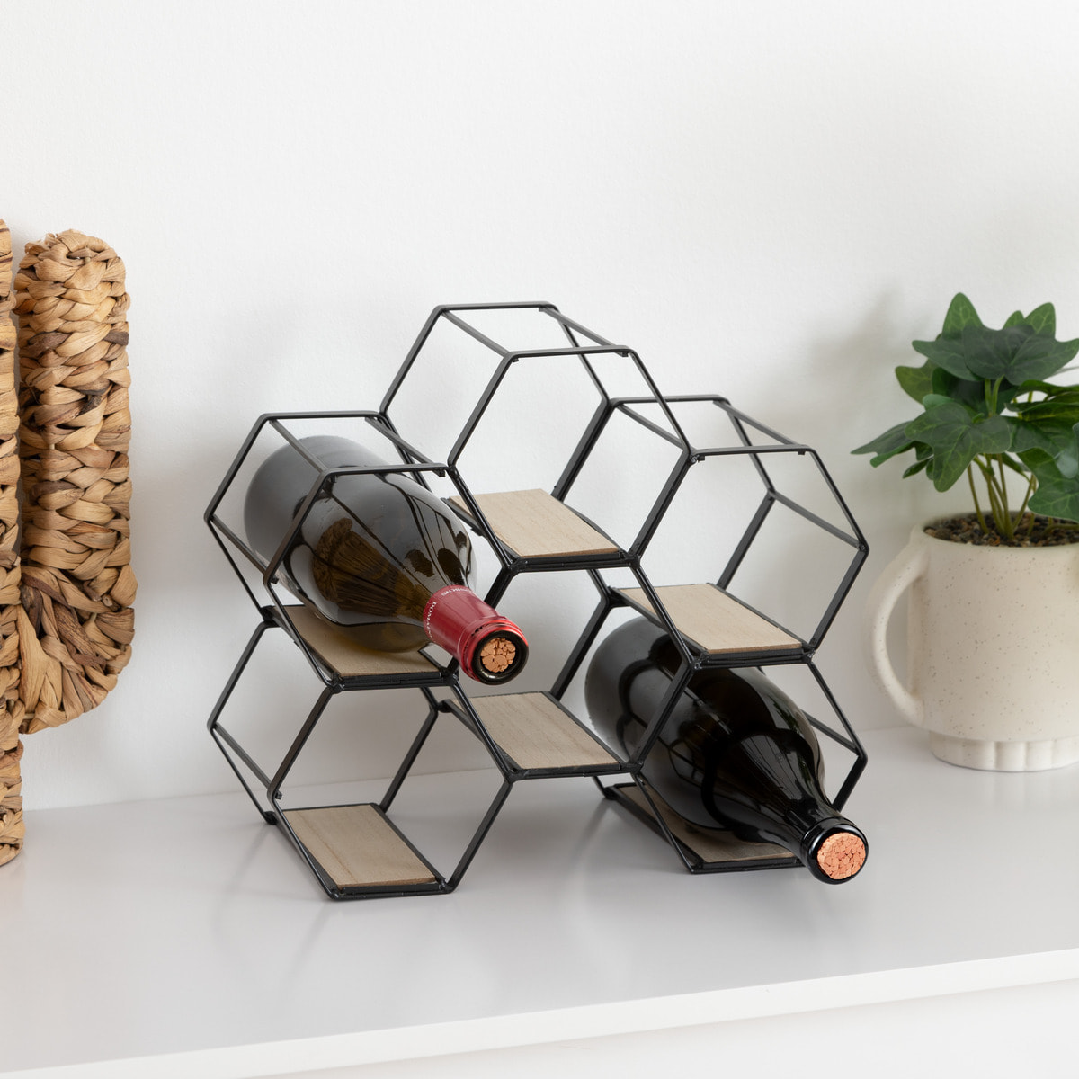 Porte - bouteilles - 6 bouteilles "Arty" - métal et bois - noir - 26x29 - 5 cm