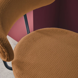 Lot de deux tabourets de bar assise rotative métal noir et tissu camel - L 50 x P 50 x H 92cm - Iris