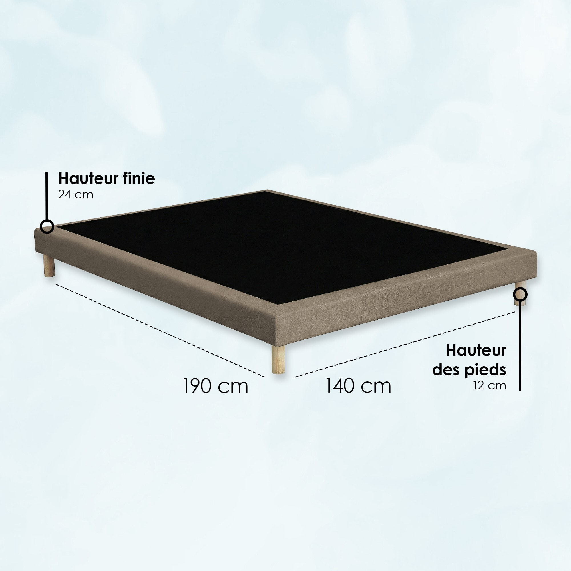 Ensemble matelas ressorts PULSAR, mémoire de forme, H27 cm, sommier taupe