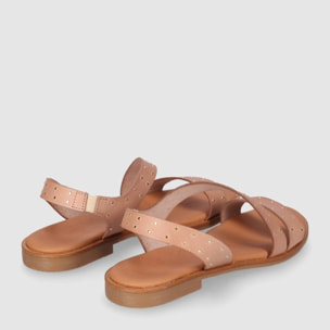 Sandalias de Piel - Beig - Tacón: Bajo