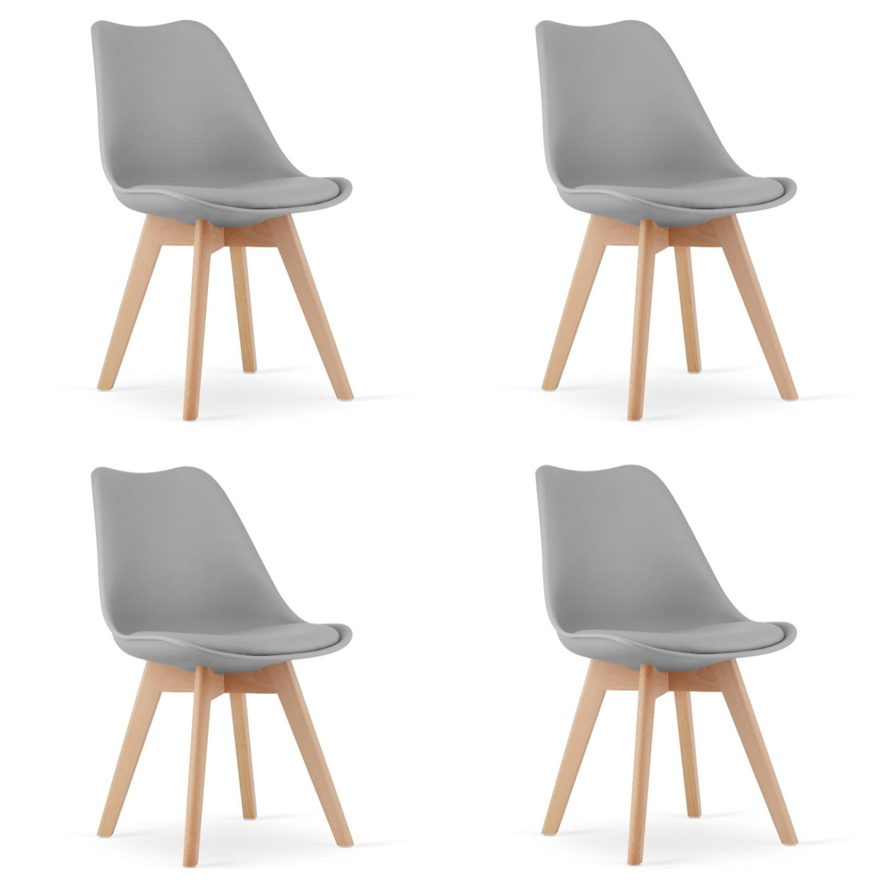 Set di 4 Sedie Mark Grigie con Gambe in Legno di Faggio