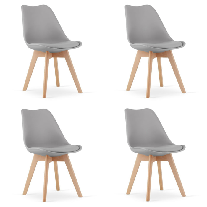Set di 4 Sedie Mark Grigie con Gambe in Legno di Faggio