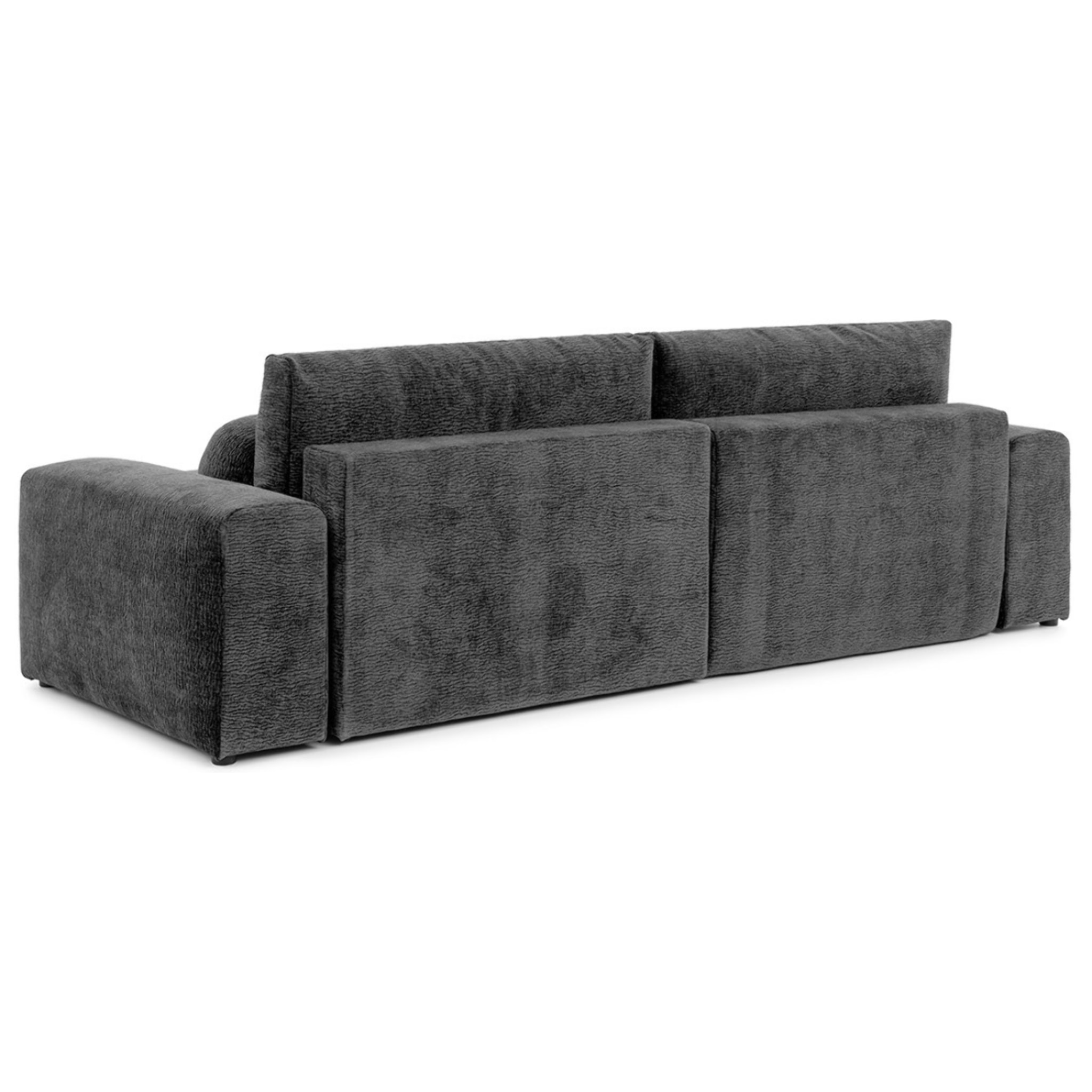 Constance - Canapé d'angle réversible 4 places convertible avec coffre en velours relief - Gris