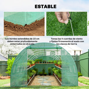 Invernadero de Exterior Invernadero de Túnel 8x3x2 m Invernadero de Jardín con 12 Ventanas y Puerta Enrollable para Cultivo Plantas Tomates Verduras Acero y PE 140 g/m² Verde