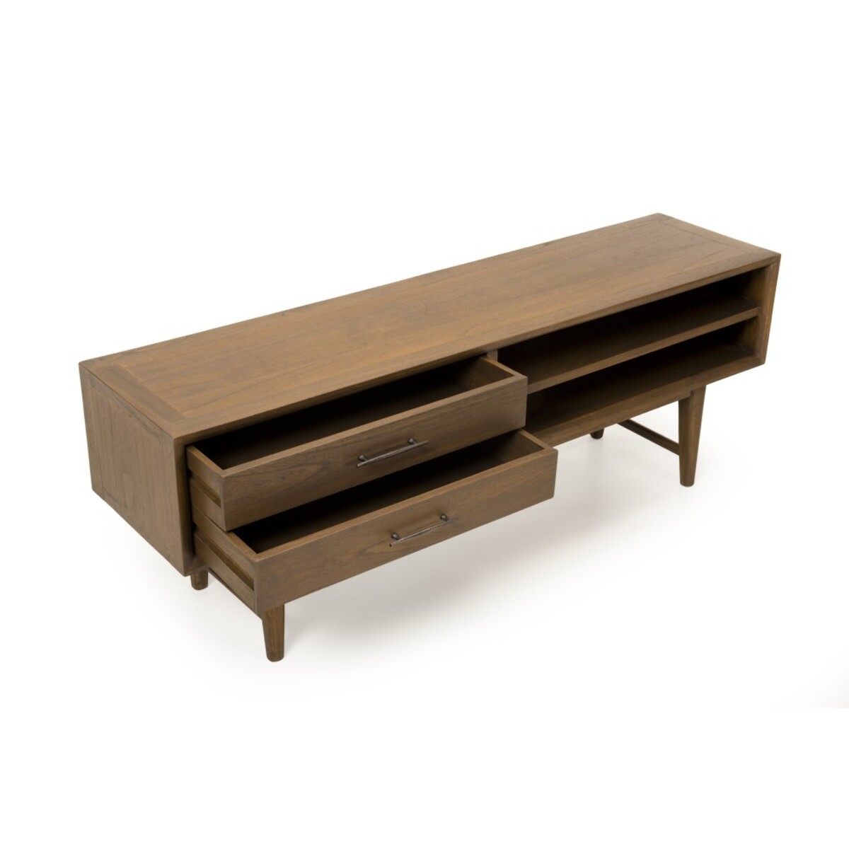 LARA - Meuble TV marron 2 tiroirs 2 niches bois Mindi