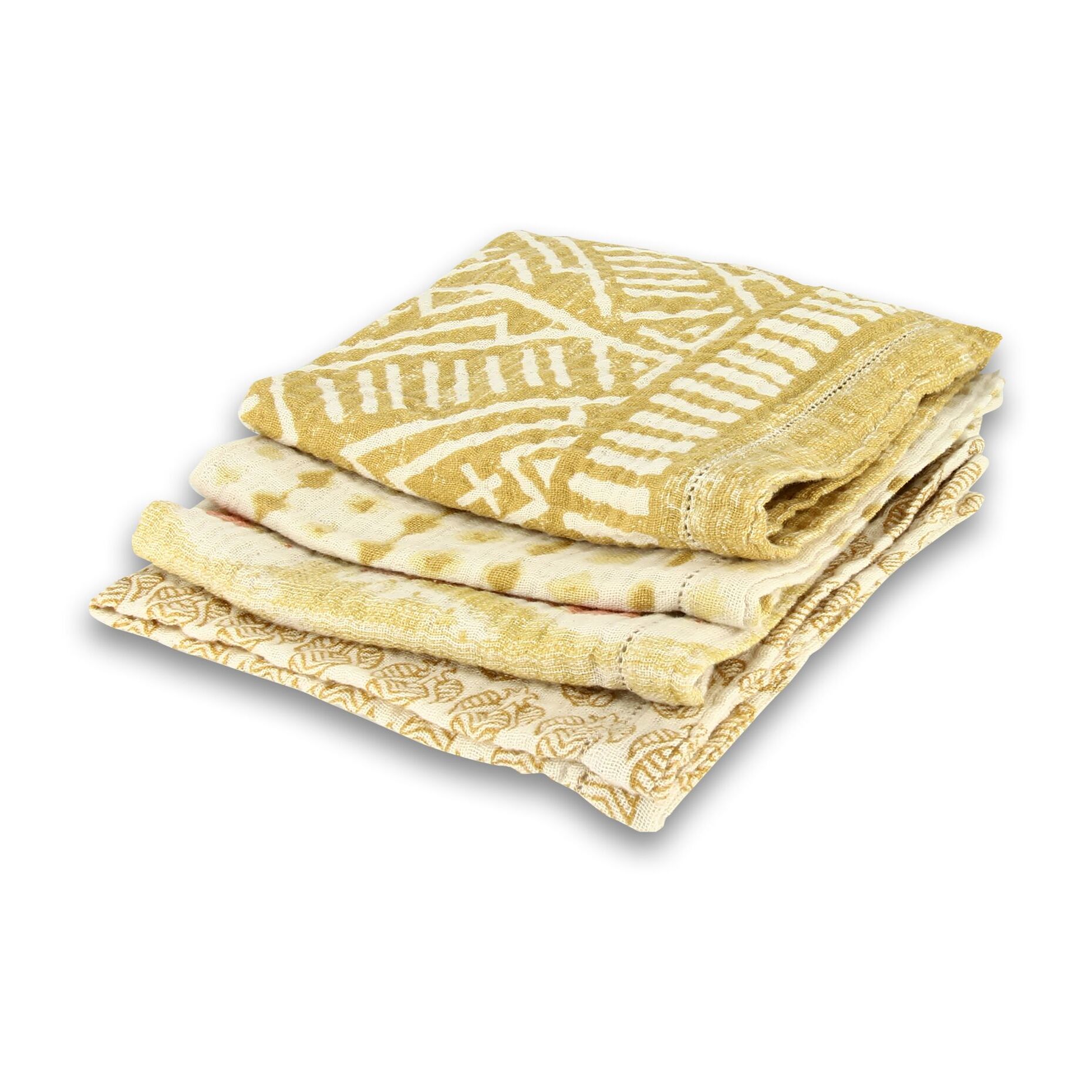 Lot de 4 serviettes de table carrées assorties en coton jaune 40cm CEDRO