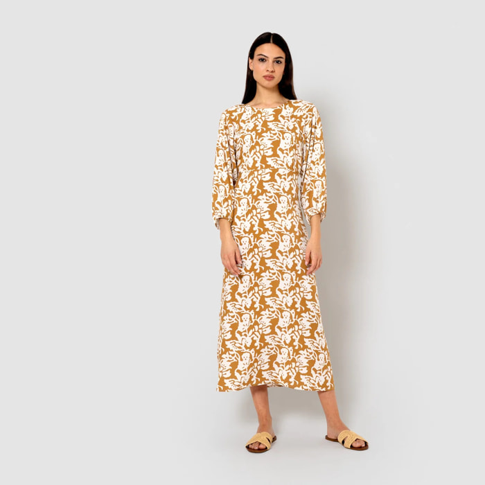 Vestido midi viscosa sari ocre