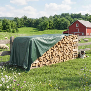 Lona Impermeable Exterior 4x6 m, Toldo PE Resistente a Rasgaduras 90 g/m², Protección UV, con Ojales Reforzados para Leña, Muebles de Jardín, Invernaderos, Vehículos, Verde