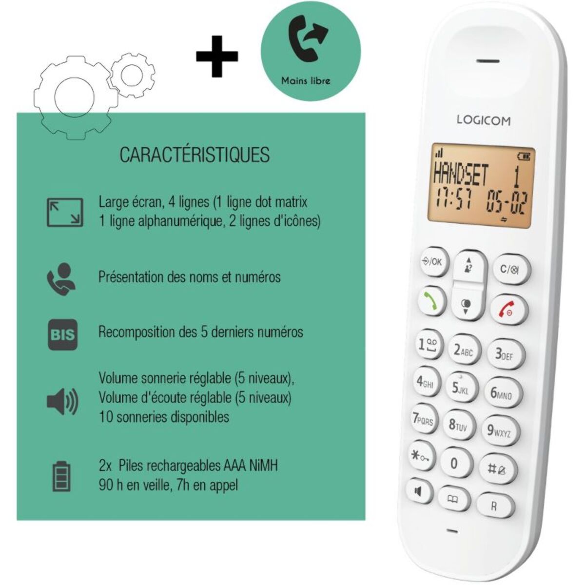 Téléphone sans fil LOGICOM Iloa 150 Solo Blanc