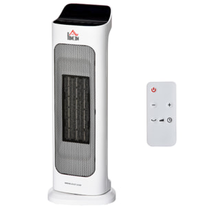 HOMCOM Calefactor Cerámico 1000W/2000W con Mando a Distancia Pantalla LED 3 Modos de Viento Temporizador de 8H Termostato y Oscilación 42° para 25 m² 17,6x13,7x50 cm Blanco