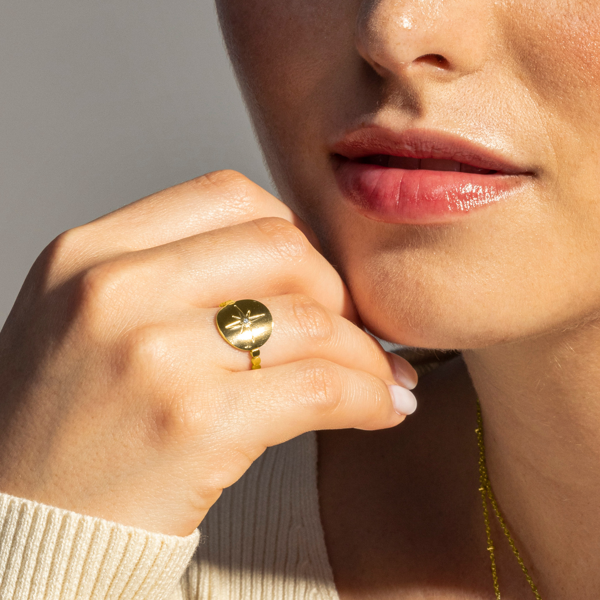 Anillo de Circonita Brillante acabado en oro amarillo de 18K- Leri