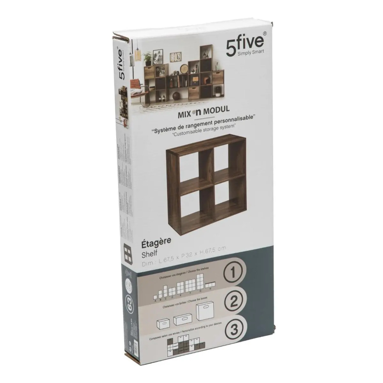 Étagère 4 cases indus Effet bois foncé Mix N' Modul