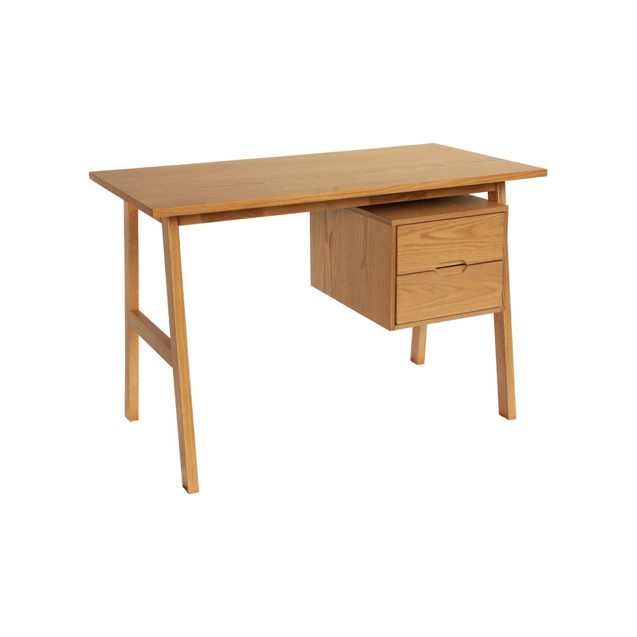 Bureau bois d'hévéa et placage chêne 2 tiroirs ALANA