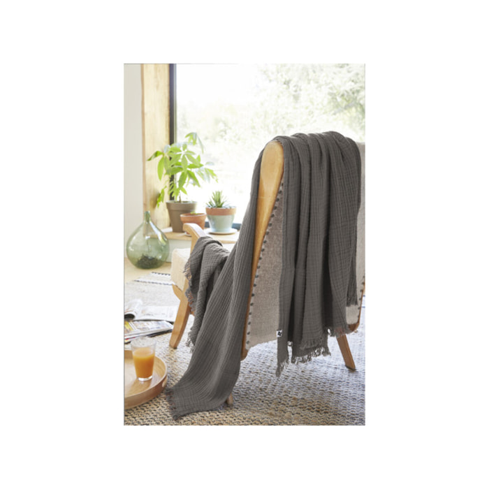 Plaid 180x220 cm en gaze de coton avec franges - GAIA
