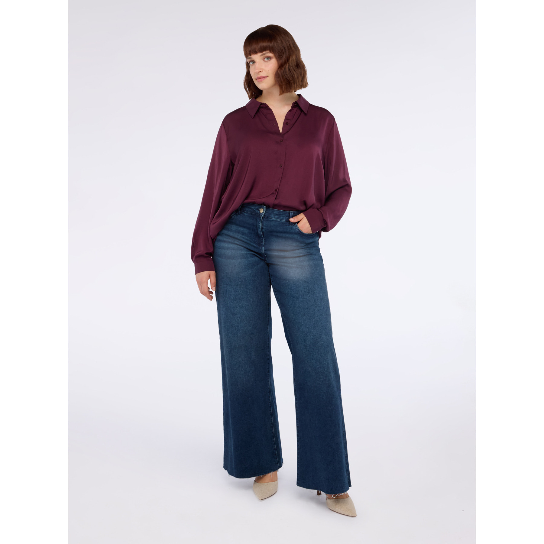 Fiorella Rubino - Camisa bimaterial mezcla de viscosa - Burgundy