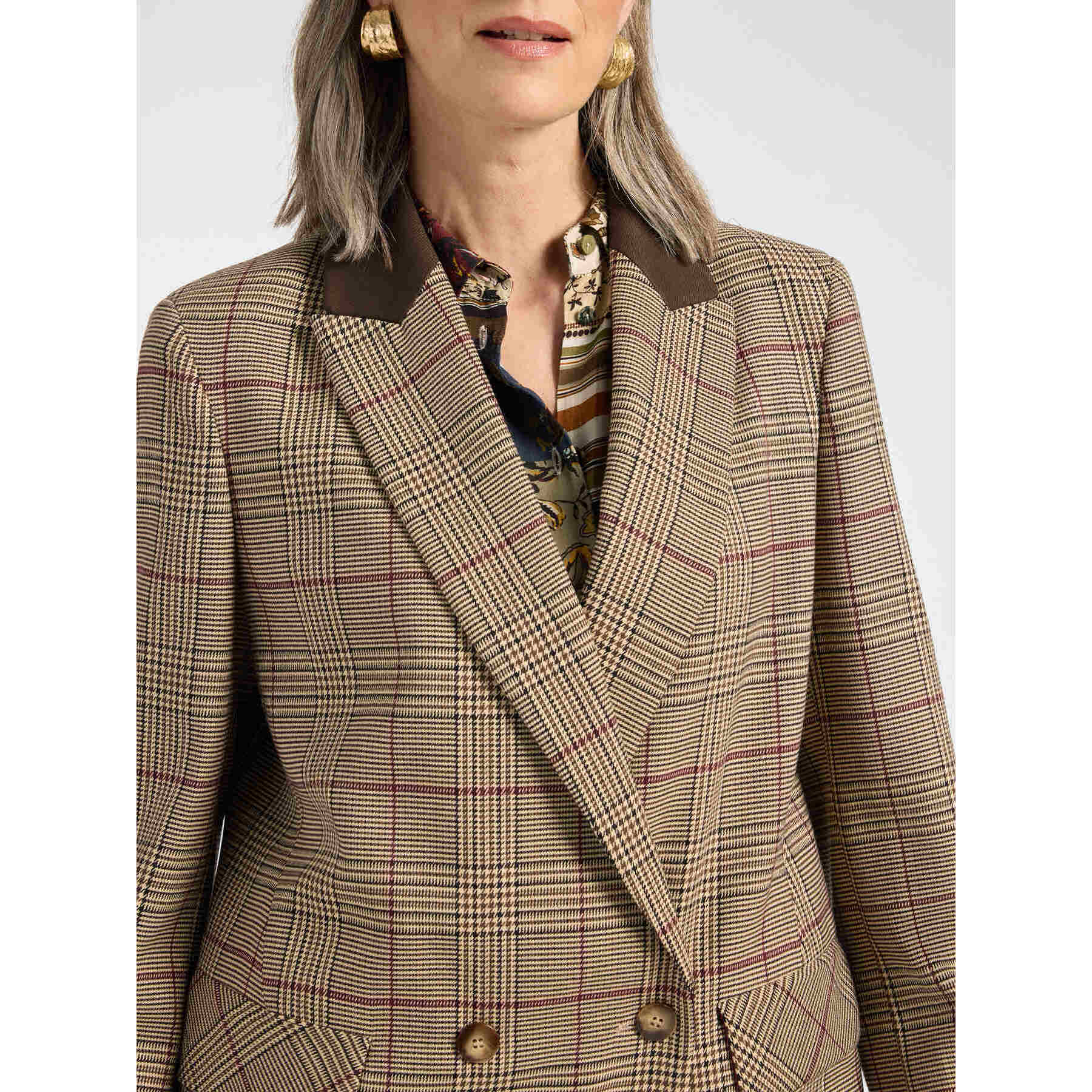Elena Mirò - Blazer doppiopetto principe di Galles - Bordeaux