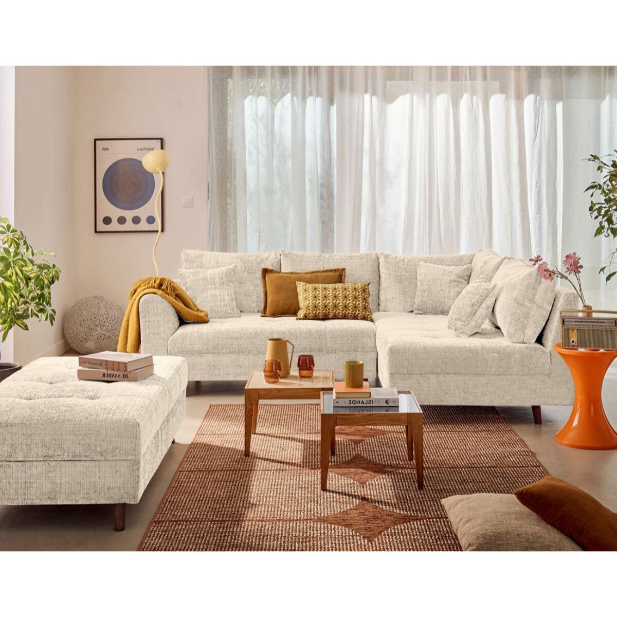 Rune - canapé d'angle droit 4 places en velours texturé - Beige