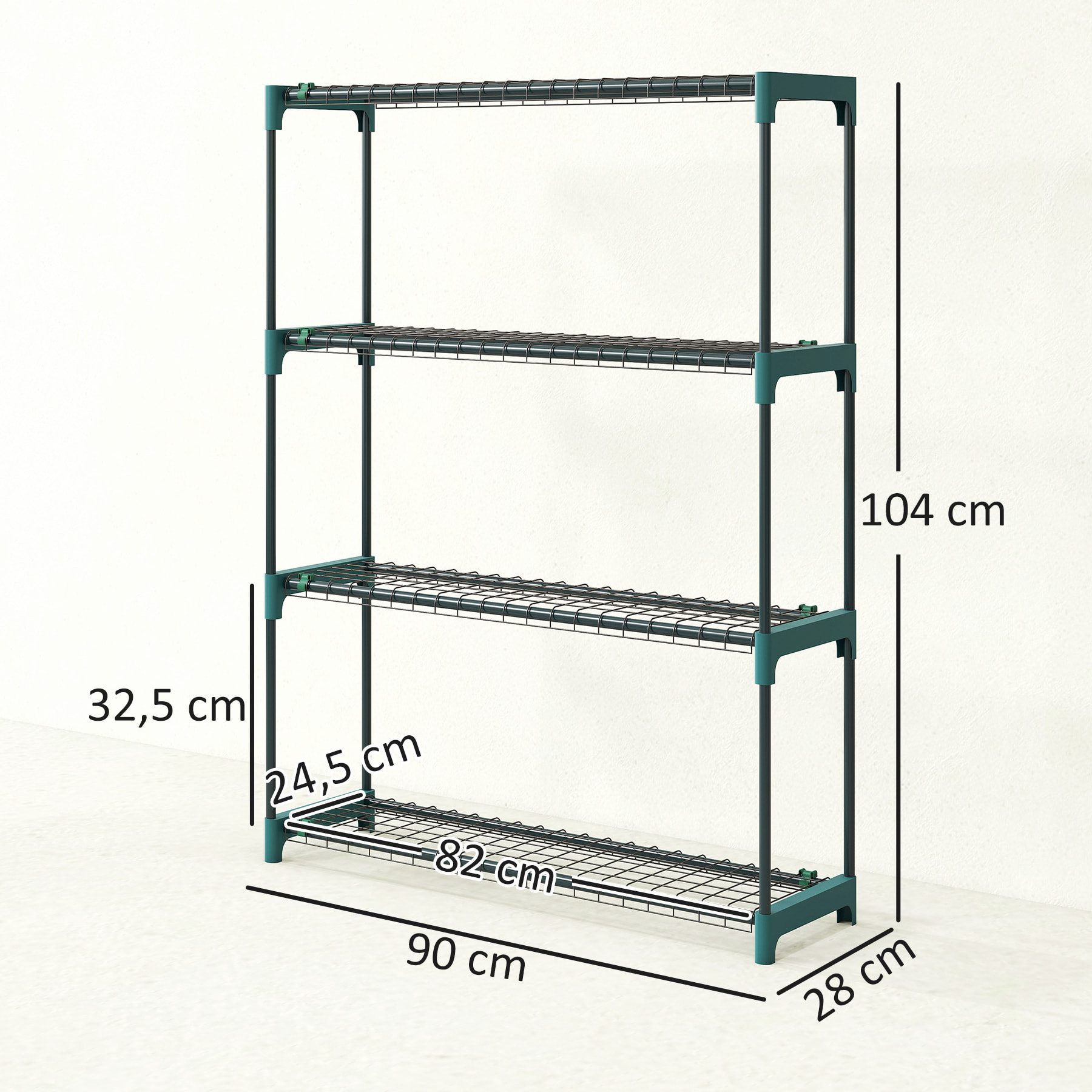 Juego de 2 Soportes para Plantas de 4 Niveles para Interior y Exterior, Estanterías para Plantas de Acero con Conectores para Fácil Montaje, Estantes para Macetas, Jardín, Balcón, Verde