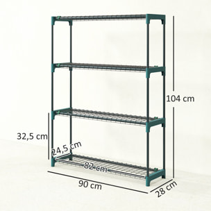 Juego de 2 Soportes para Plantas de 4 Niveles para Interior y Exterior, Estanterías para Plantas de Acero con Conectores para Fácil Montaje, Estantes para Macetas, Jardín, Balcón, Verde