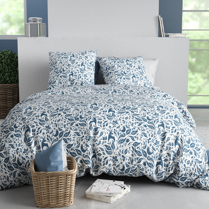 Parure housse de couette imprimé 100% coton - blouva - bleu