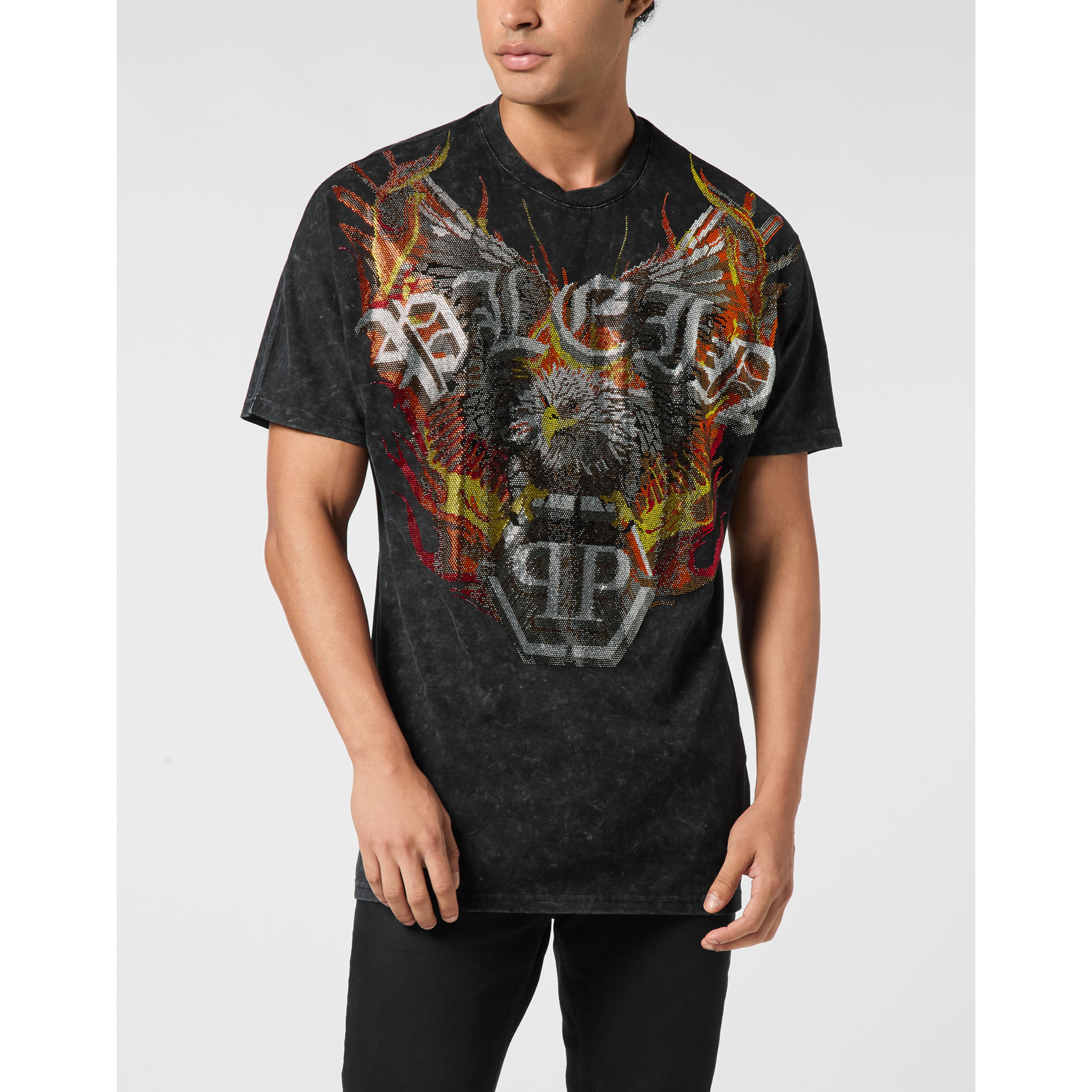 PHILIPP PLEIN Camiseta de cuello redondo y corte kimono EAGLE