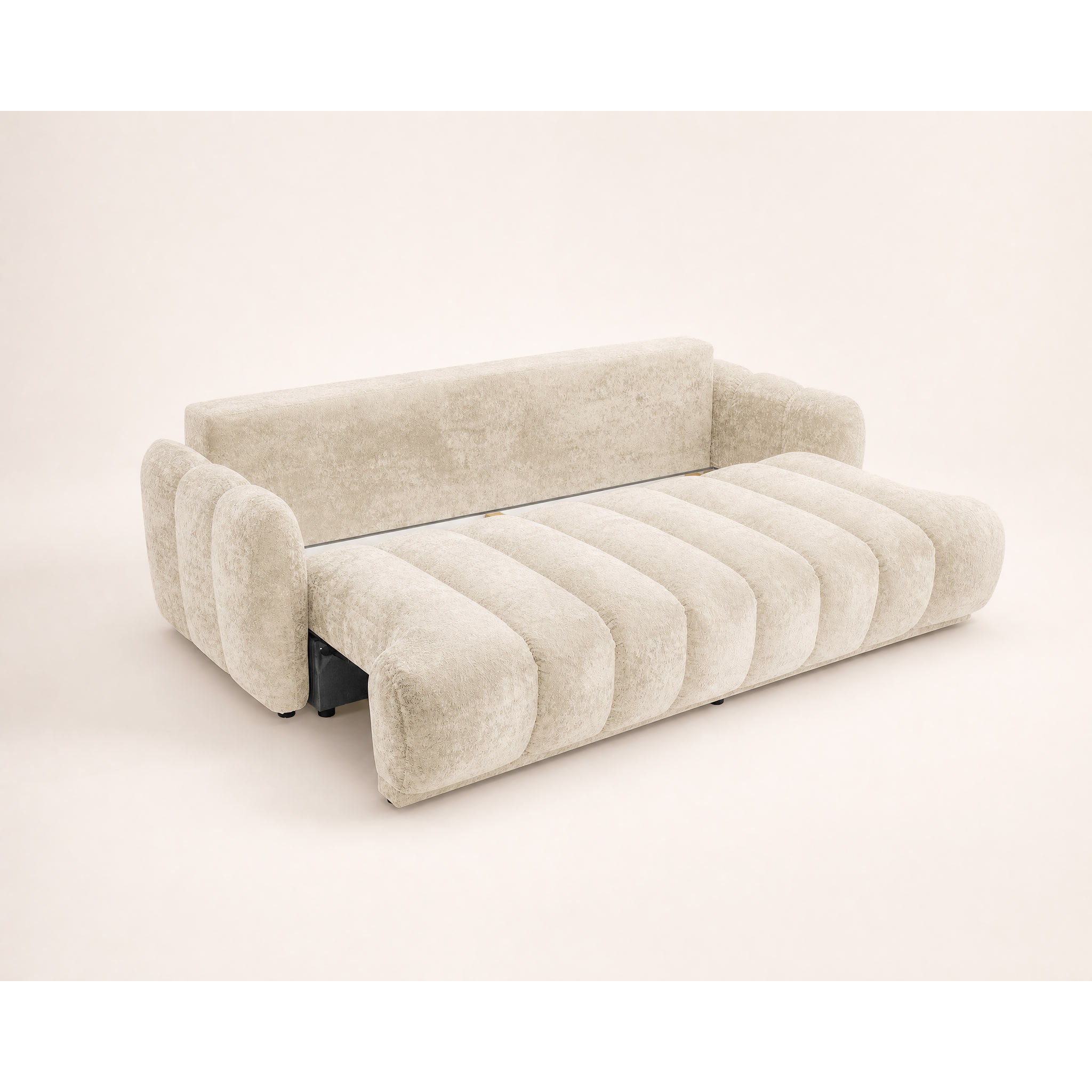 Silvia - Canapé droit 3 places convertible avec coffre - en tissu bouclette - Beige