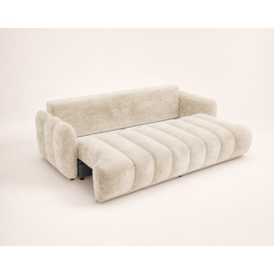 Silvia - Canapé droit 3 places convertible avec coffre - en tissu bouclette - Beige