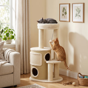 Arbre à chat design beige clair griffoirs grattoirs niche 3 plateformes