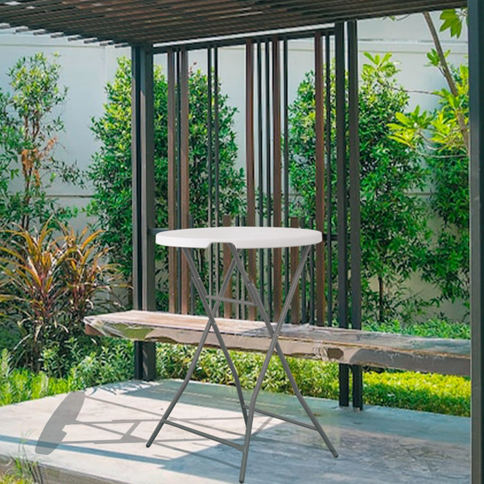 Mesa alta de cóctel plegable 80 x 80 x 110 cm, plegado de patas y asa para su desplazamiento