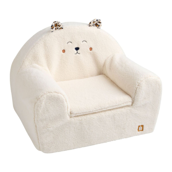 Fauteuil club enfant en sherpa détails léopard