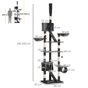 Árbol para Gatos Ajustable en Altura 60x45x240-260 cm Gris Oscuro