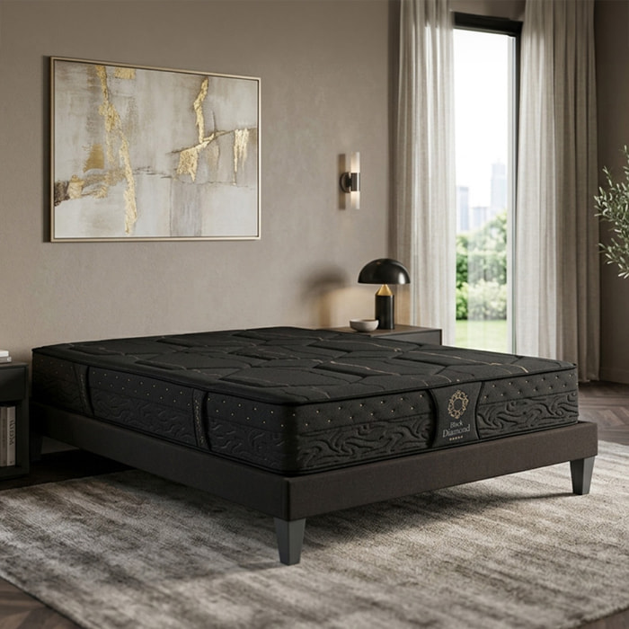 Ensemble Black Diamond 2 places | Ressorts + Accueil Memoire de forme avec sommier en bois