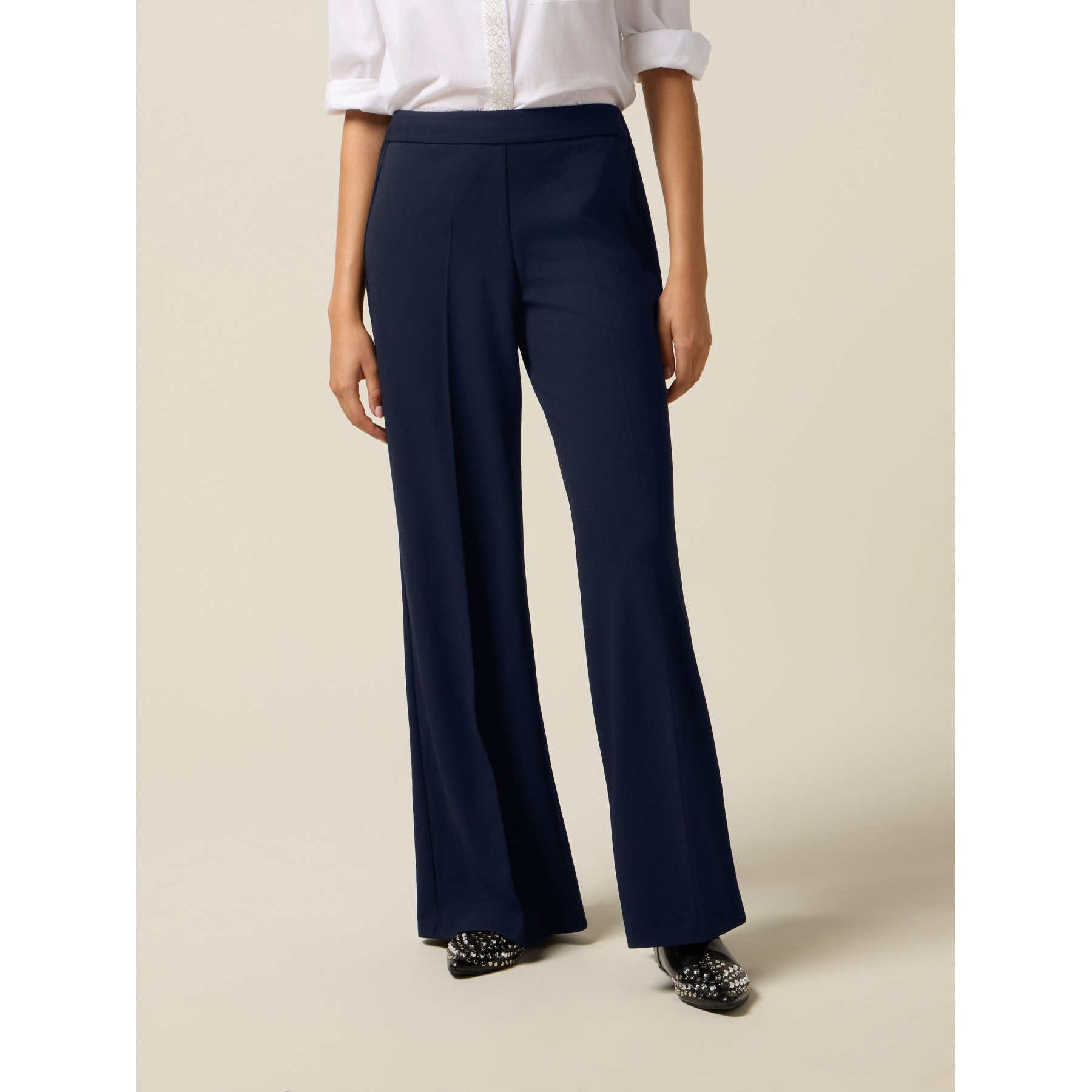 Oltre - Pantalones palazzo de tejido crepé - Azul