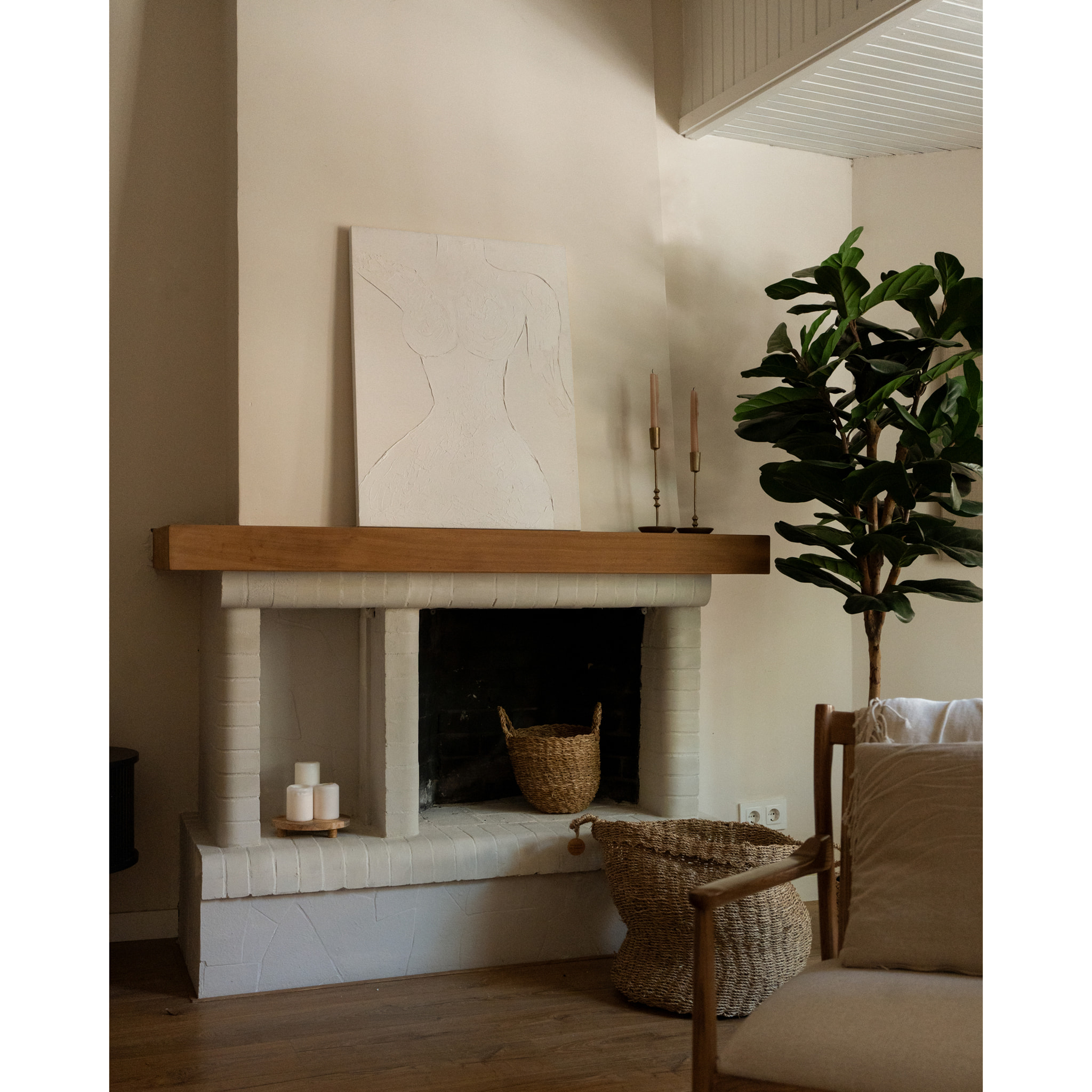 Tableau beige décoratif sur toile de coton avec cadre en bois peint à la main à la peinture à l'huile en différentes tailles