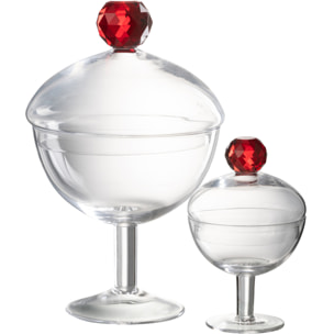 J-Line pot de conservation Diamond Cristal - verre - transparent/rouge - large