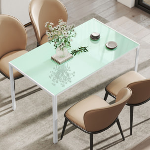 Mesa de Comedor de Cristal, Mesa Rectangular para 6 Personas con Patas de Metal, para Cocina, Salón, 140x80x75 cm, Blanco