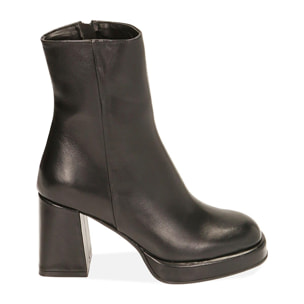 Ankle boots platform neri in pelle, tacco 8,5 cm