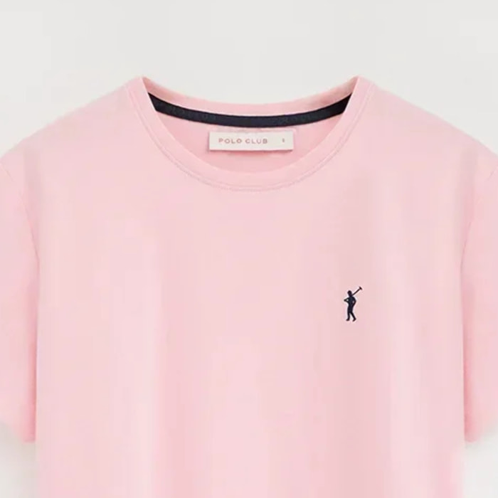 Pack mujer de dos camisetas azul marino y rosa de manga corta y cuello redondo con bordado Rigby Go
