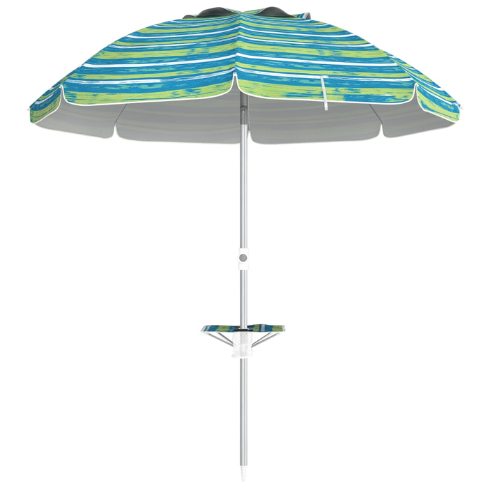 Sombrilla de Playa Ø190x215 cm Parasol para Terraza con Reclinación 45° Altura Ajustable Mesa con Portavasos Anti-UV Impermeable y Bolsa de Transporte para Jardín Piscina Multicolor