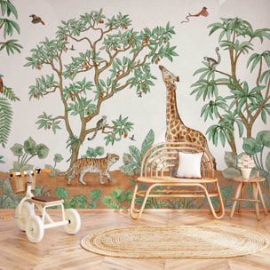 Papier peint panoramique petit dejeuner de girafe Intissé