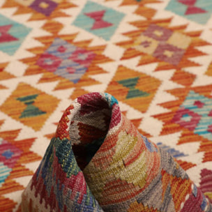 Tapis kilim géométrique, tissé plat authentique, laine, VUVU