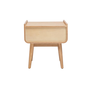 Table de chevet avec tiroir en bois clair massif et cannage rotin L50 cm ATHÈNE