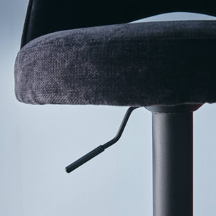 Lot de deux tabourets de bar ajustables métal et tissu noir. pied noir - L 49 x P 49 x H 88.5-110cm - Abby